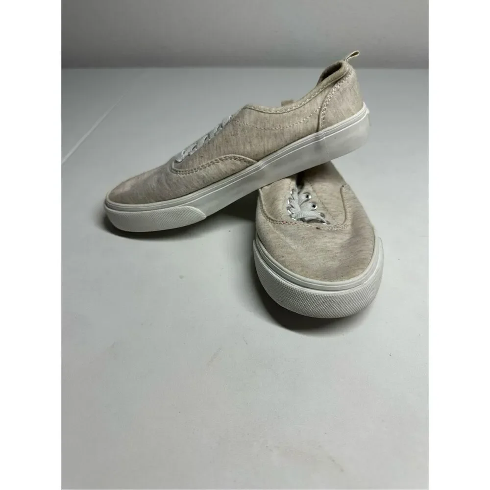 Old Navy Linen Lo Tops Lace Up Sneakers Kids Size 1 Natural Beige Canvas Tan